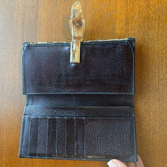 Gucci Vintage Horse-bit Brown Canvas w/ Blue Leather Long Wallet W/ COA & Dustie - Picture 6 of 16